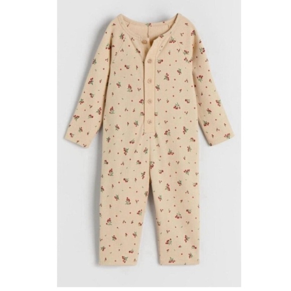 Zara floral ribbed baby girl jumpsuit buttons 18/24M - Picture 1 of 4